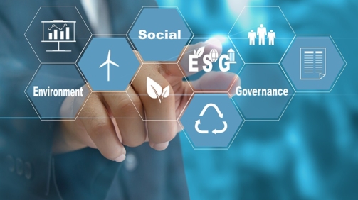 Sustainable business  investment concept (Environmental, Social, Governance: ESG).Hand touching icon business virtual on screen.